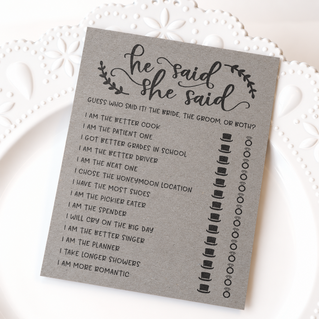 He Said She Said Bridal Shower Game
