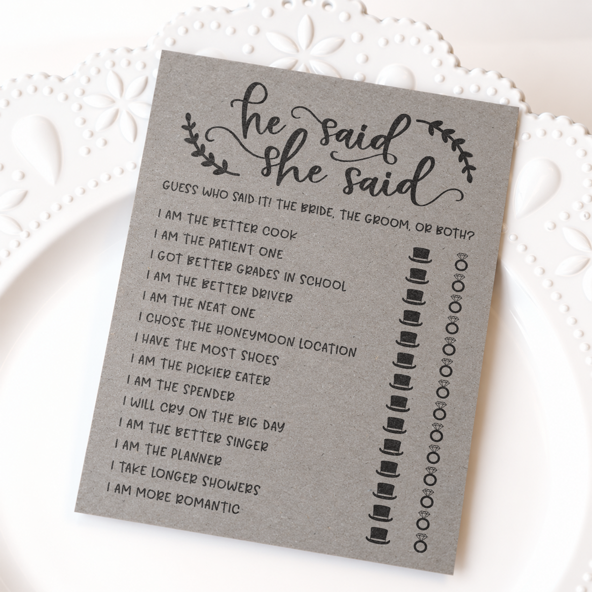 He Said She Said Bridal Shower Game