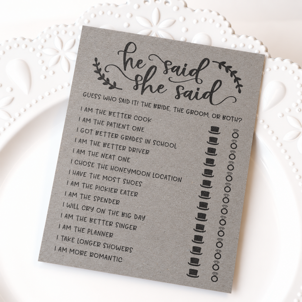 He Said She Said Bridal Shower Game