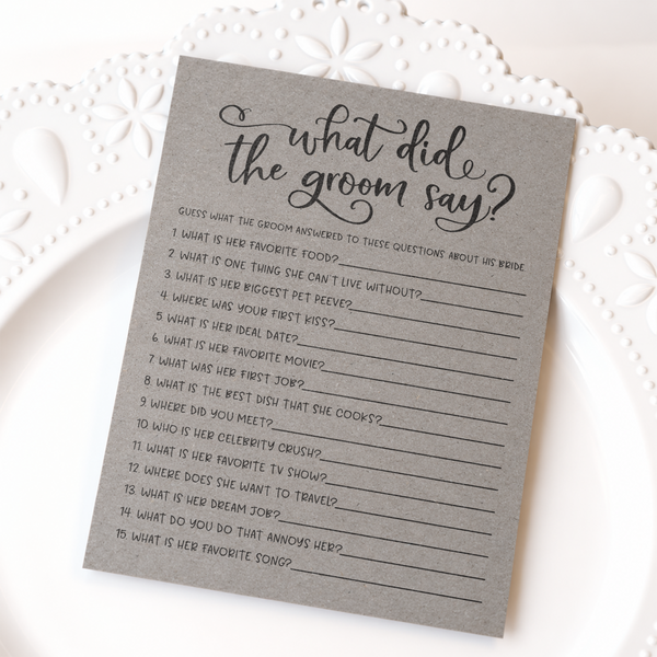 What Did The Groom Say Bridal Shower Game