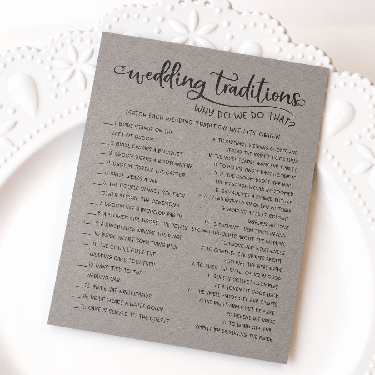 Wedding Traditions Bridal Shower Game