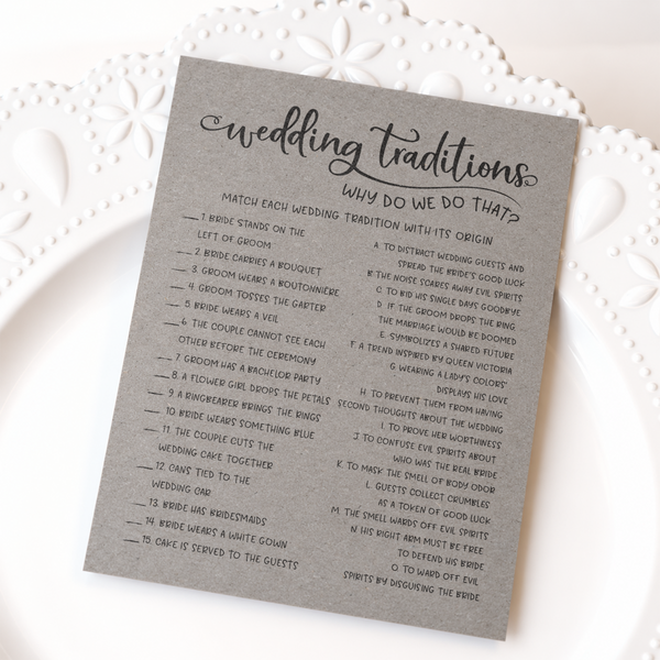 Wedding Traditions Bridal Shower Game