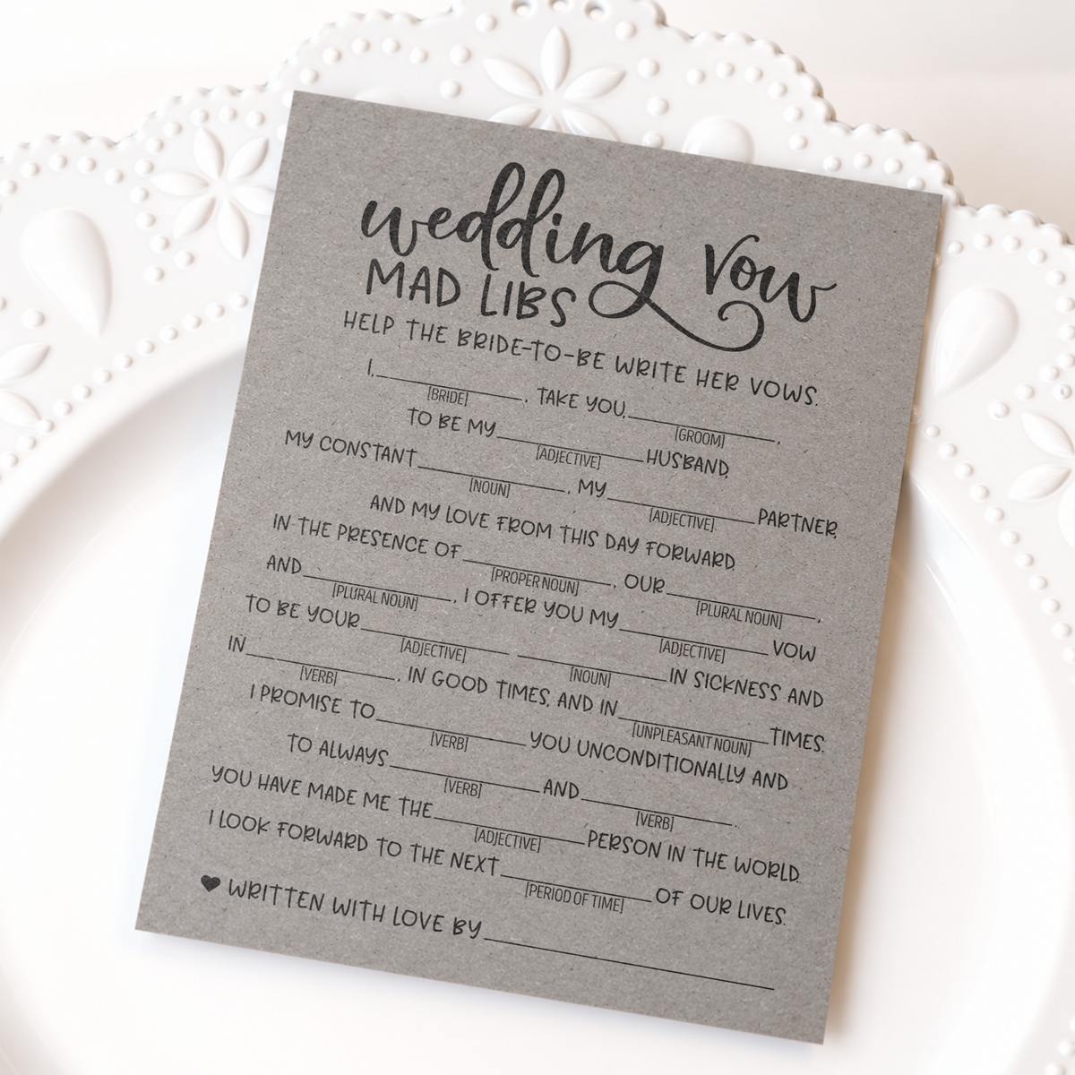 Wedding Vow Mad Libs Bridal Shower Game