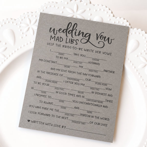 Wedding Vow Mad Libs Bridal Shower Game