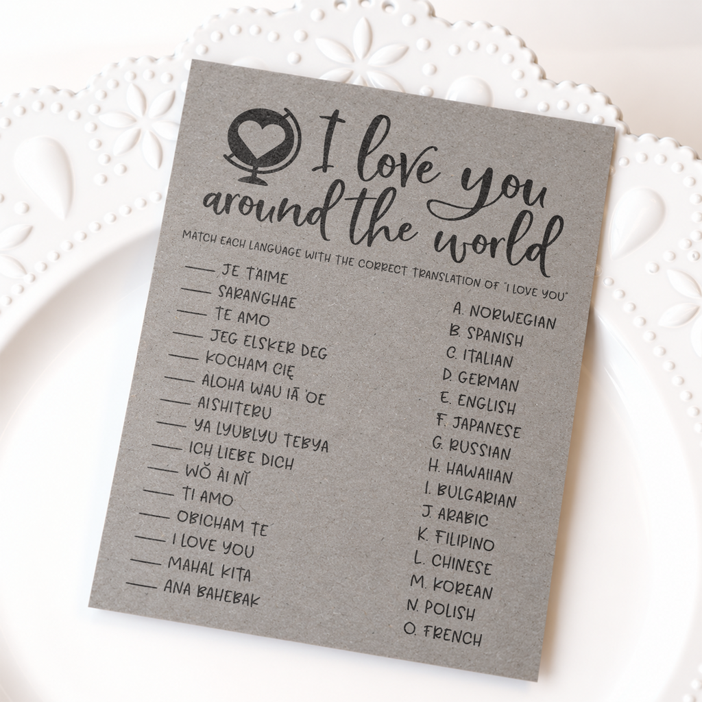 I Love You Around The World Bridal Shower Game