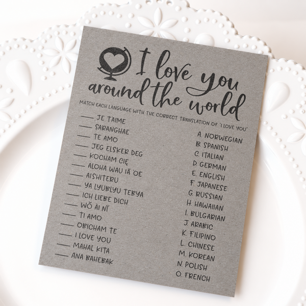 I Love You Around The World Bridal Shower Game