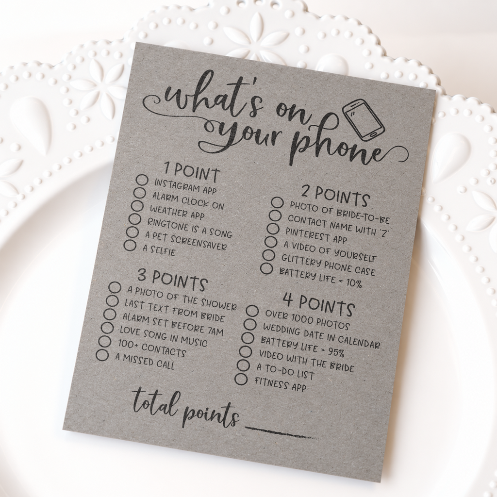 What's On Your Phone Bridal Shower Game