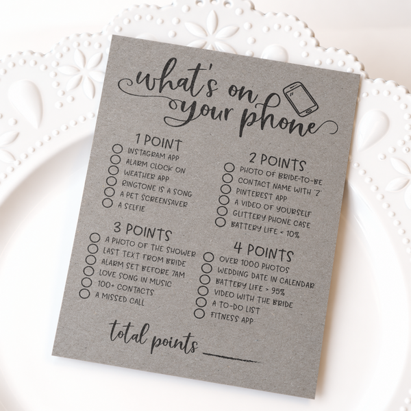 What's On Your Phone Bridal Shower Game