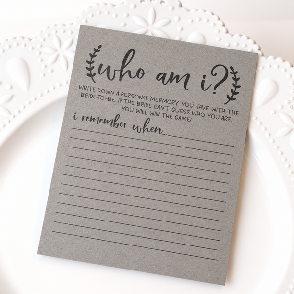 Who Am I Bridal Shower Game