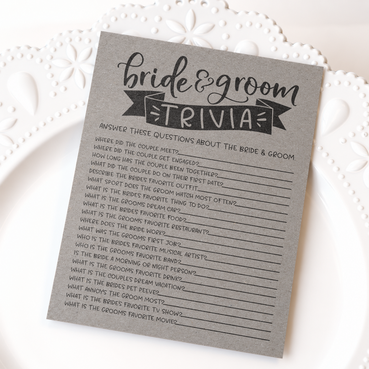 Bride Groom Trivia Bridal Shower Game