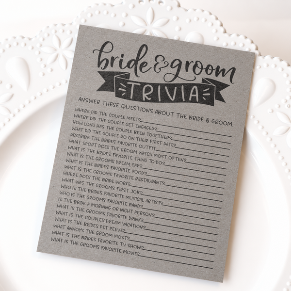Bride Groom Trivia Bridal Shower Game