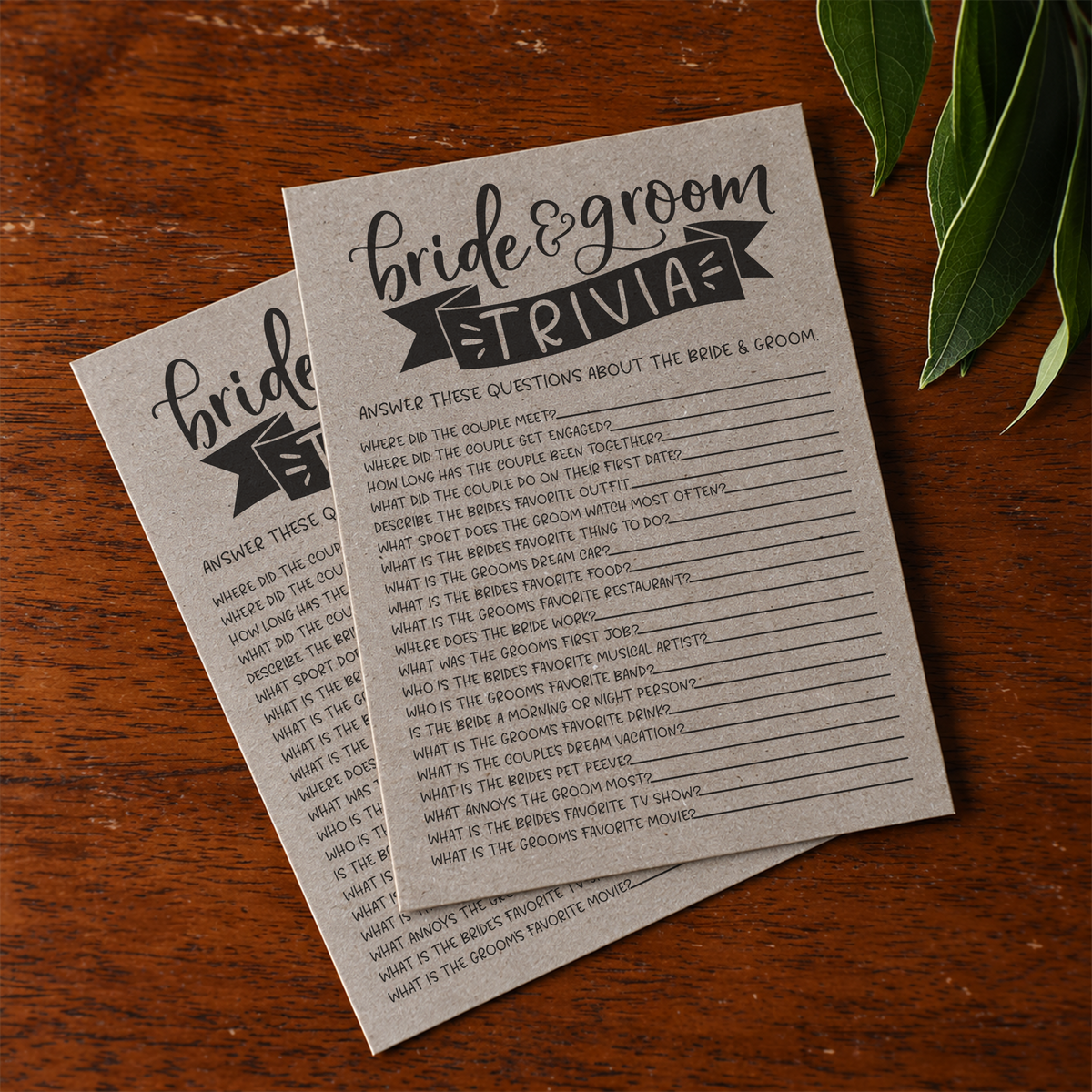 Bride Groom Trivia Bridal Shower Game