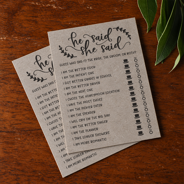 He Said She Said Bridal Shower Game