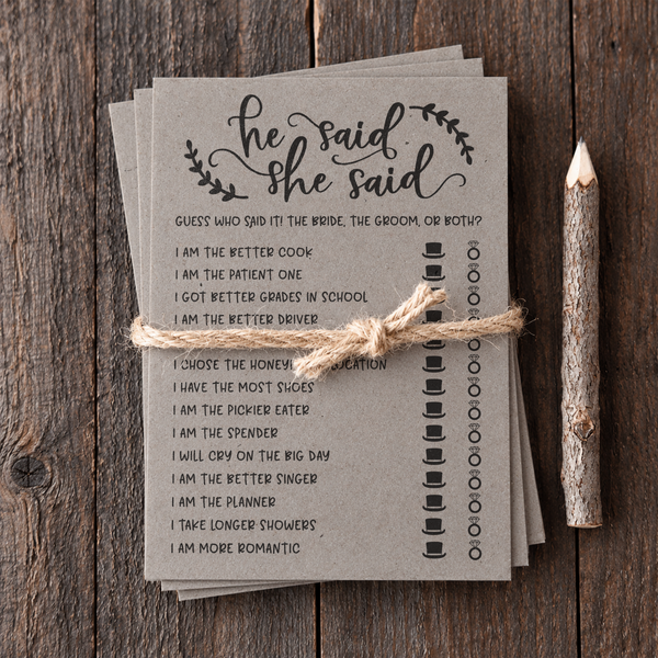 He Said She Said Bridal Shower Game