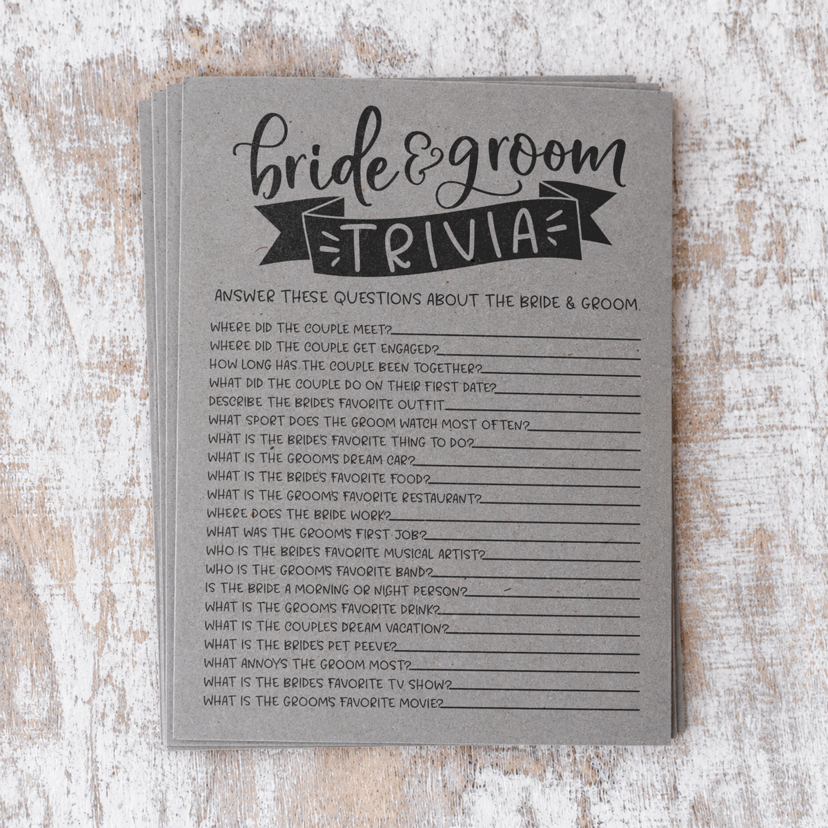 Bride Groom Trivia Bridal Shower Game
