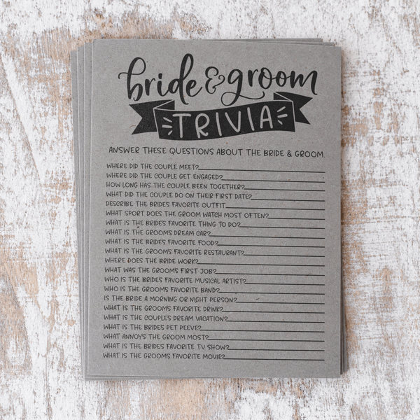 Bride Groom Trivia Bridal Shower Game
