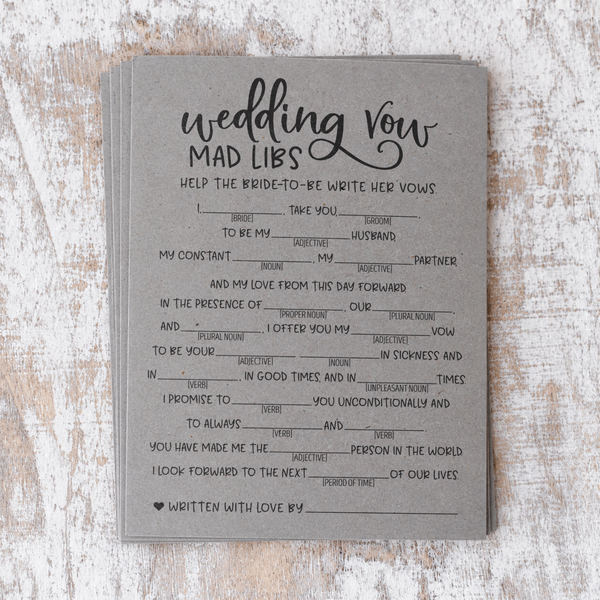 Wedding Vow Mad Libs Bridal Shower Game