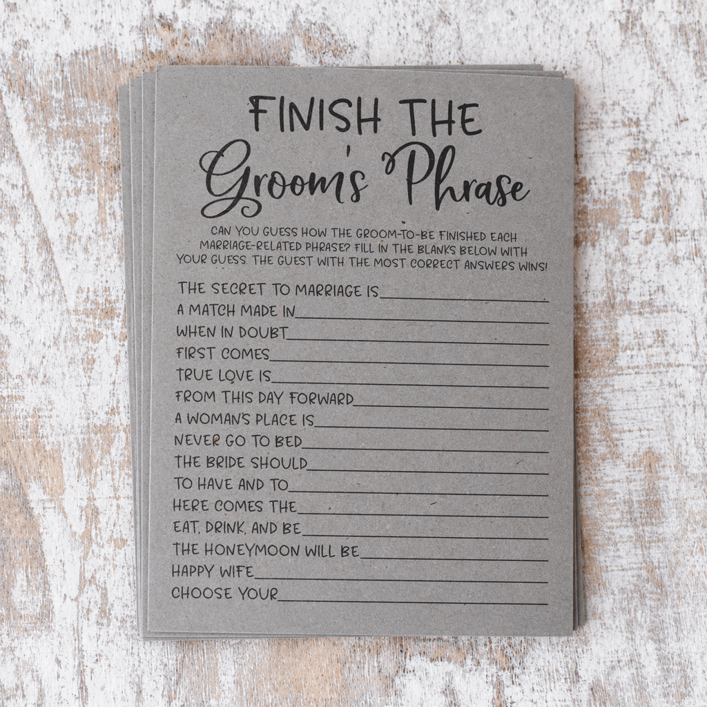 Finish the Groom's Phrase Bridal Shower Game