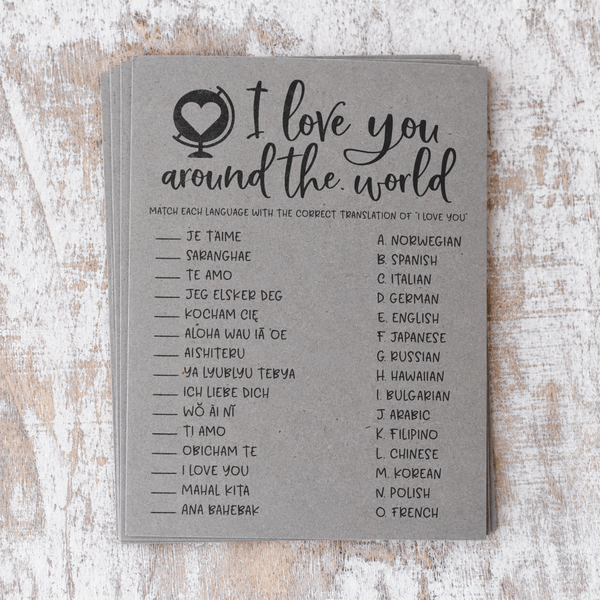 I Love You Around The World Bridal Shower Game