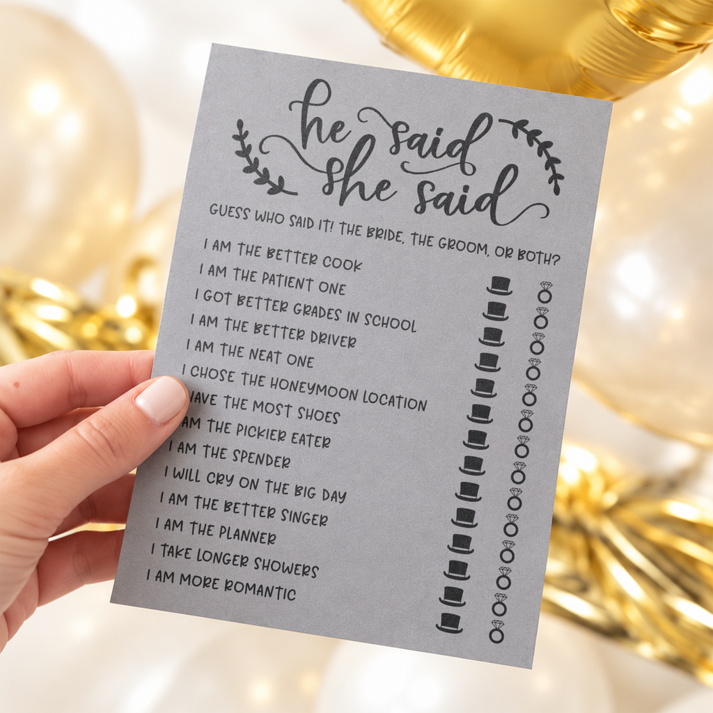He Said She Said Bridal Shower Game