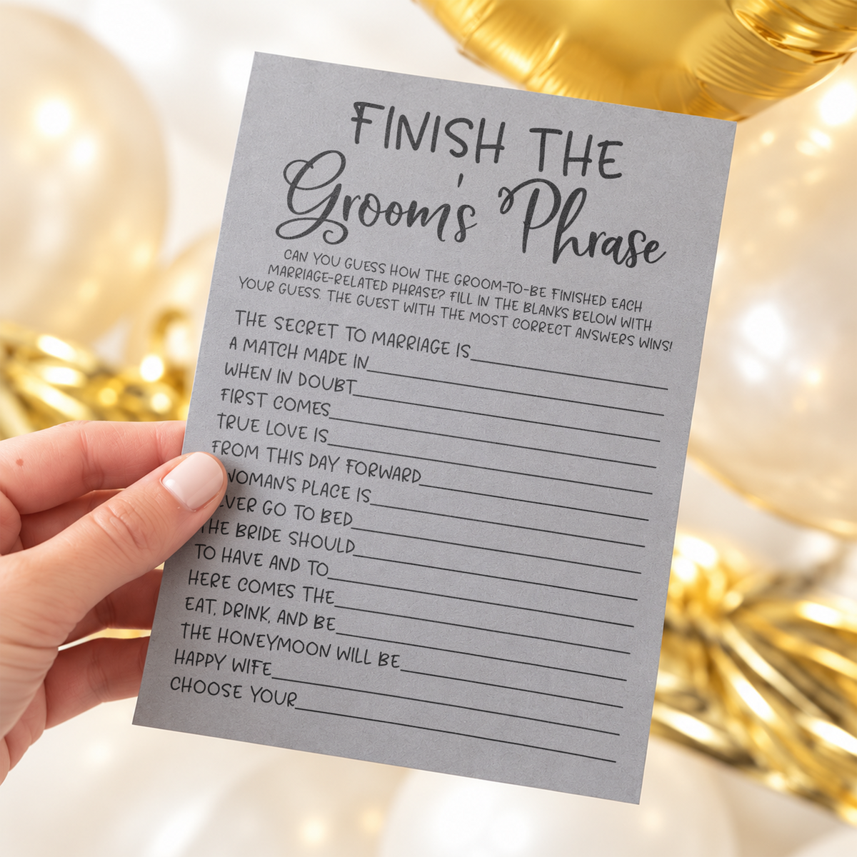 Finish the Groom's Phrase Bridal Shower Game
