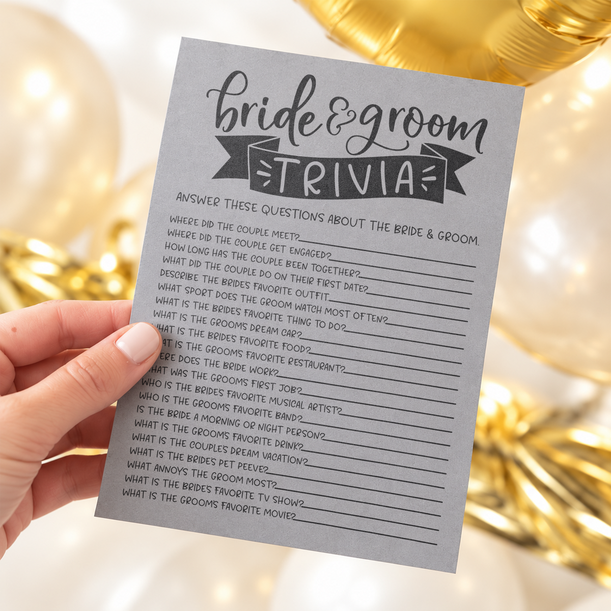 Bride Groom Trivia Bridal Shower Game