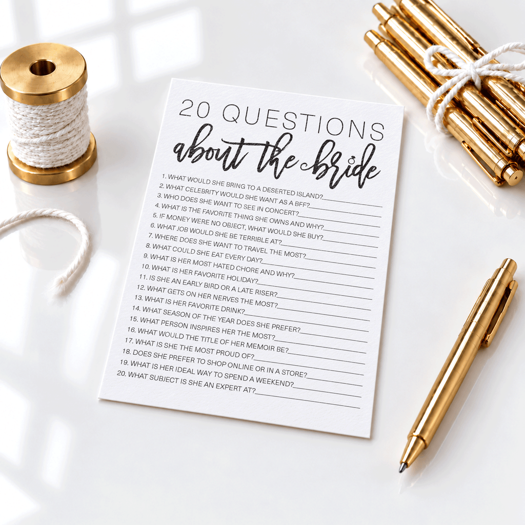 20 Questions about the Bride Bridal Shower Game