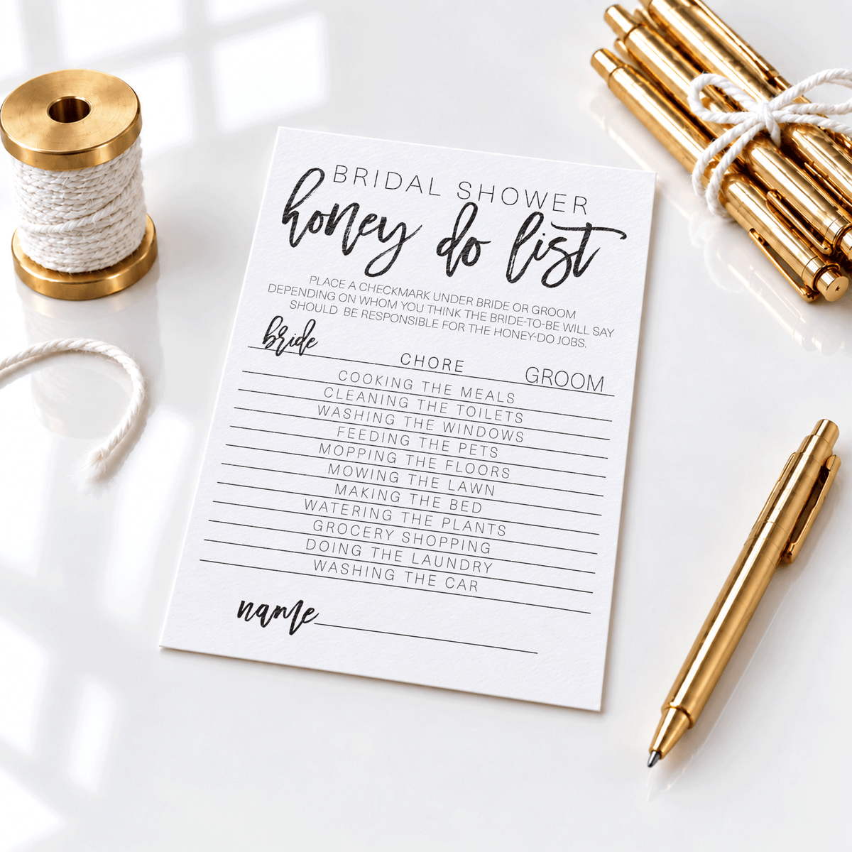Bridal Shower Honey Do List Game