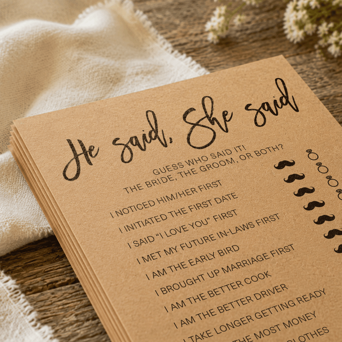 He Said She Said Bridal Shower Game
