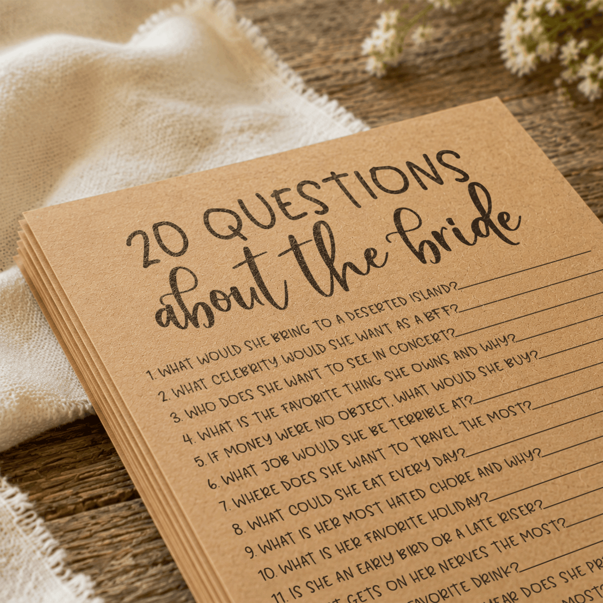 20 Questions about the Bride Bridal Shower Game