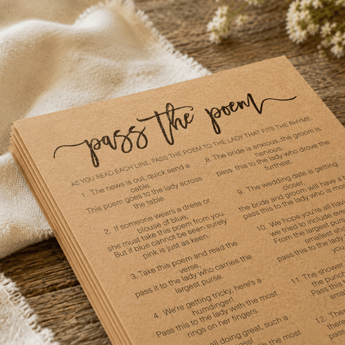 Pass The Poem Bridal Shower Game
