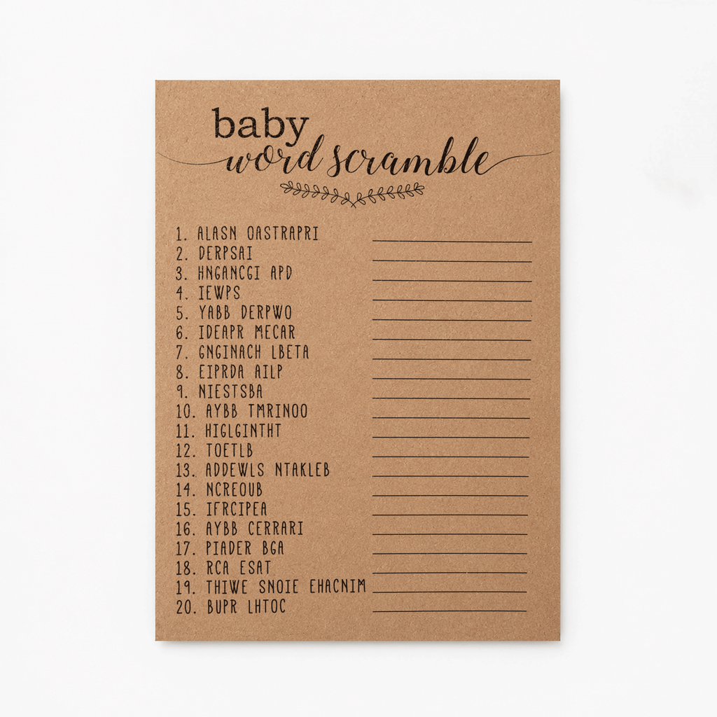 Baby Word Scramble Baby Shower Game