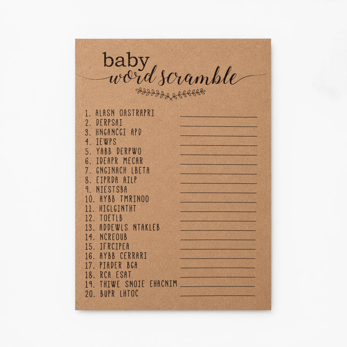 Baby Word Scramble Baby Shower Game