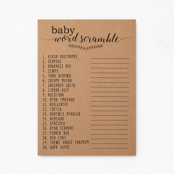 Baby Word Scramble Baby Shower Game