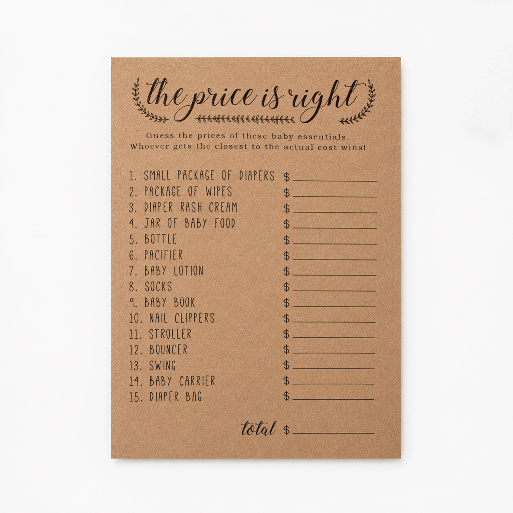 The Price Is Right Baby Shower Game