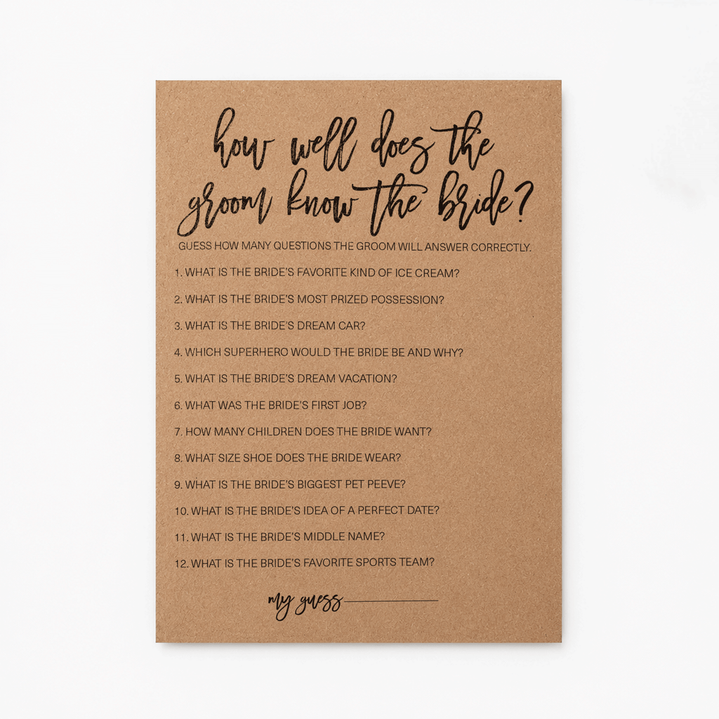 How Well Does The Groom Know The Bride Bridal Shower Game