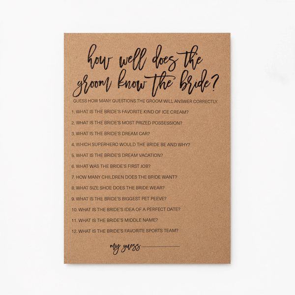 How Well Does The Groom Know The Bride Bridal Shower Game