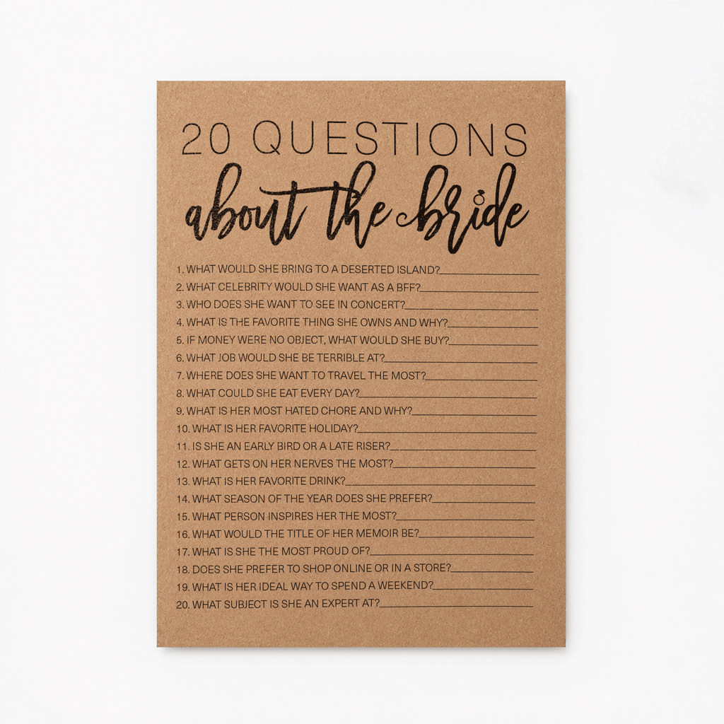 20 Questions about the Bride Bridal Shower Game