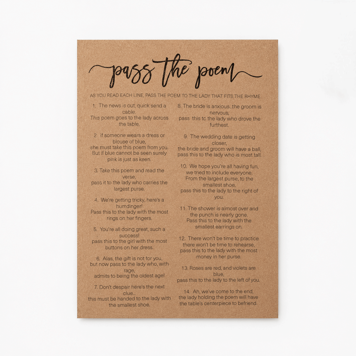 Pass The Poem Bridal Shower Game