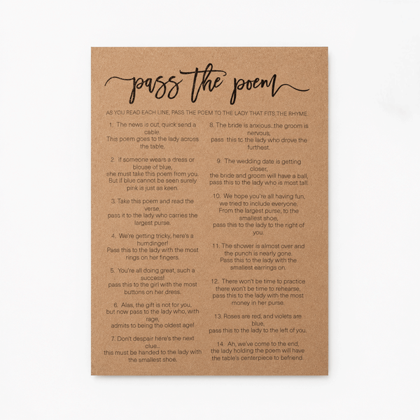Pass The Poem Bridal Shower Game