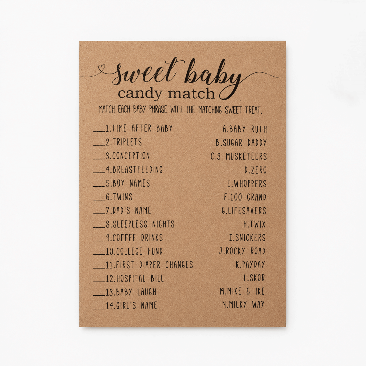 Sweet Baby Candy Match Baby Shower Game