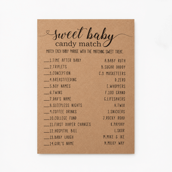 Sweet Baby Candy Match Baby Shower Game