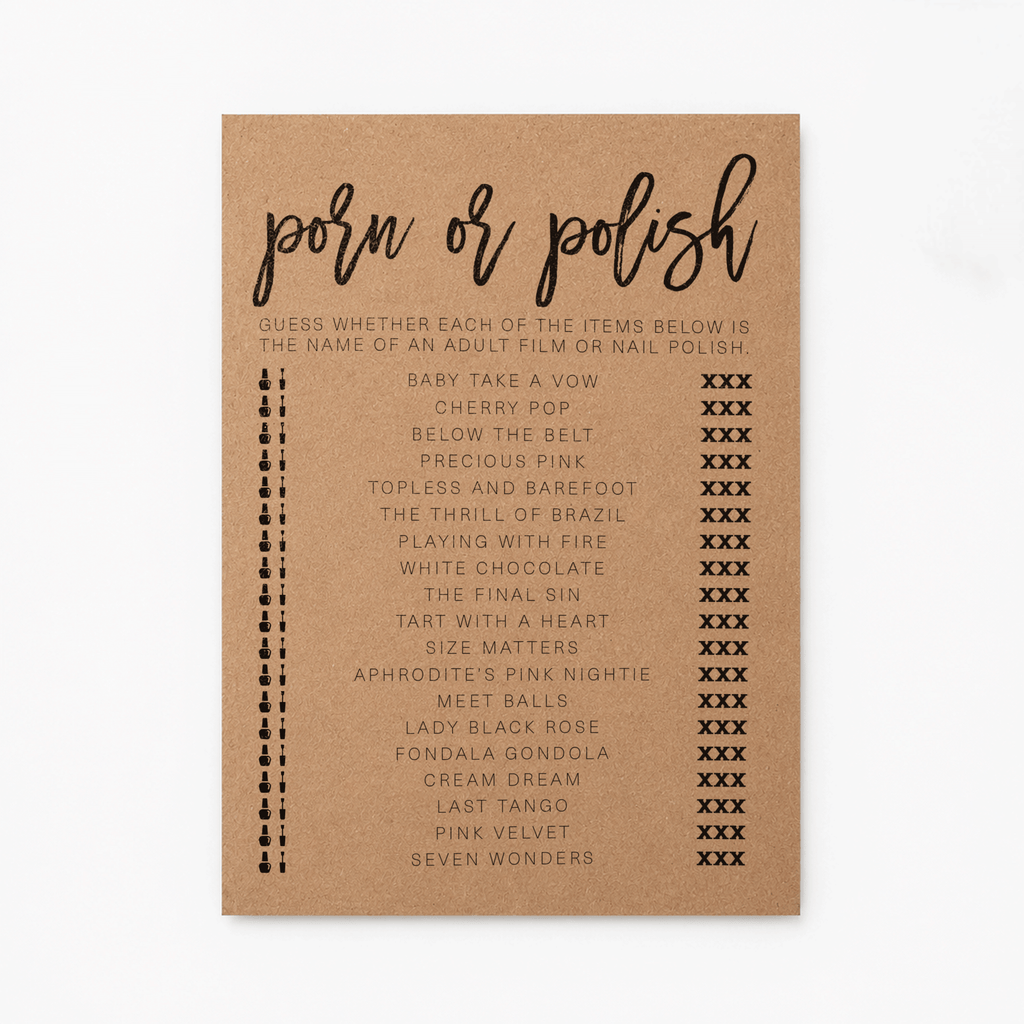 Porn Or Polish Bridal Shower Game