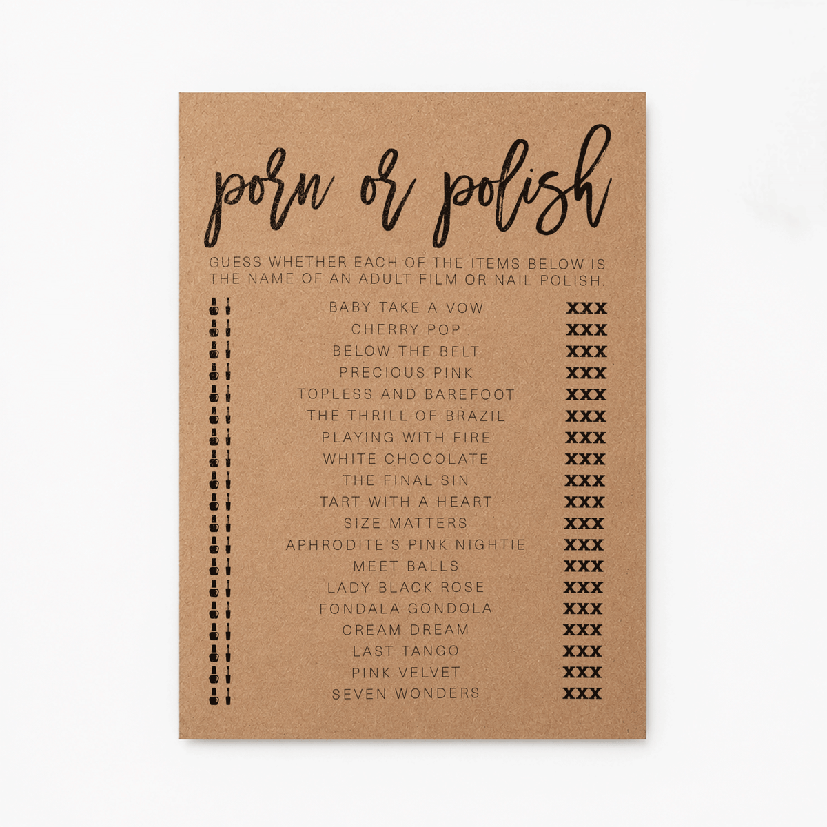 Porn Or Polish Bridal Shower Game