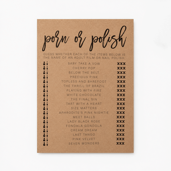 Porn Or Polish Bridal Shower Game