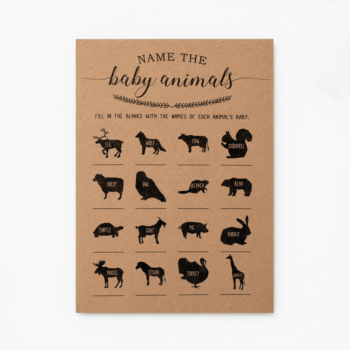 Name the Baby Animals Baby Shower Game