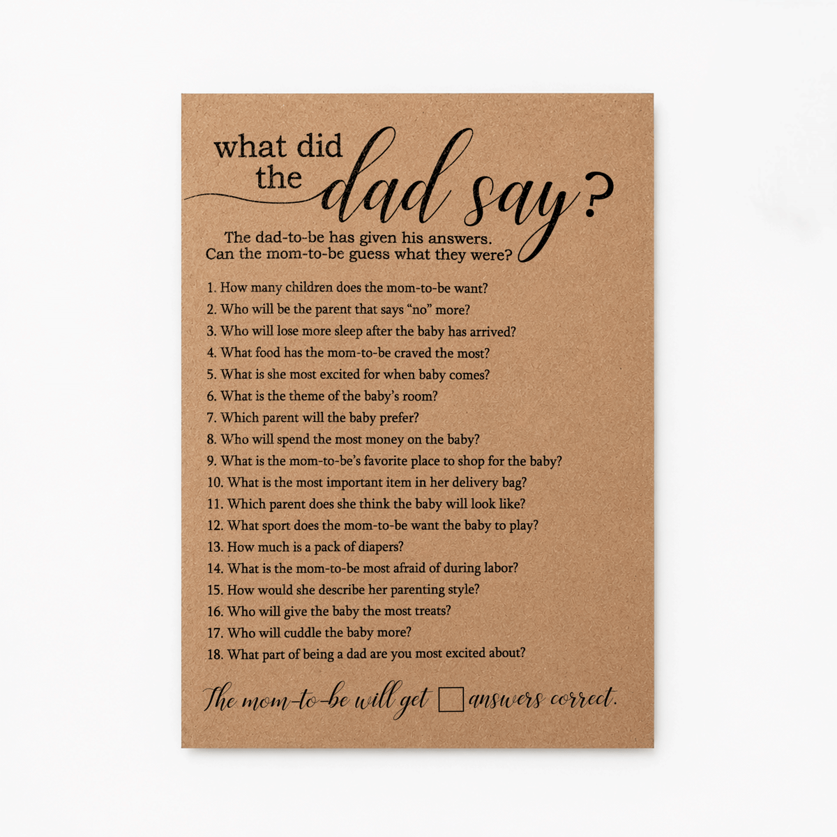 What Did The Dad Say Baby Shower Game