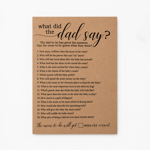What Did The Dad Say Baby Shower Game