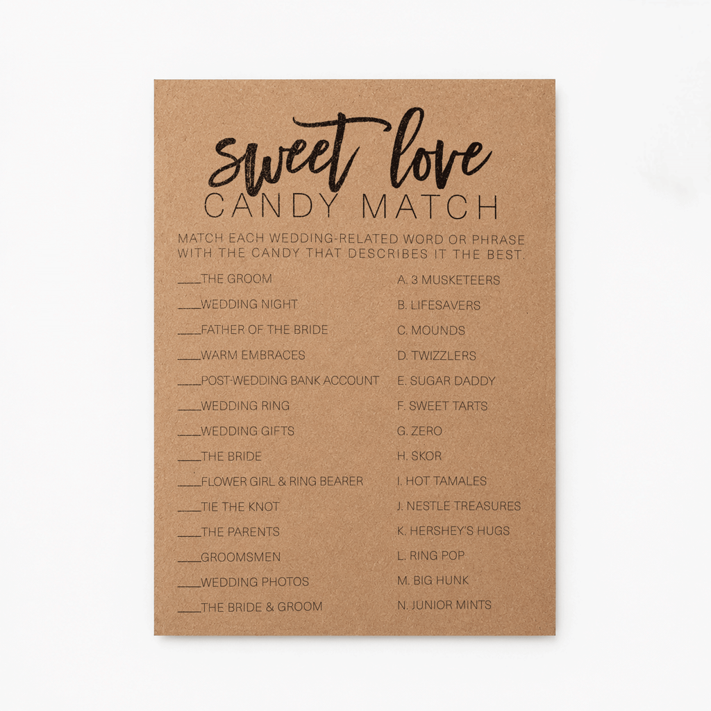 Sweet Love Candy Match Bridal Shower Game