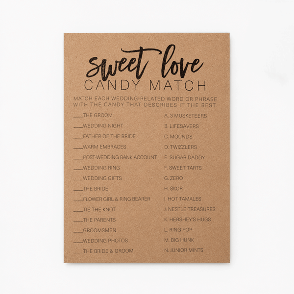 Sweet Love Candy Match Bridal Shower Game